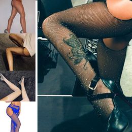 Nylons Shiny Socks Pantyhose Fishnet Stocking Rhinestone Female Diamonds Tights Hollow Beading Club Party