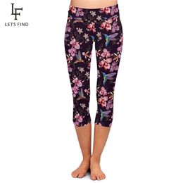 LETSFIND High Quaility 220gsm Milk Silk Birds and Orchid Print Leggings Waist Plus Size Soft Stretch 211204