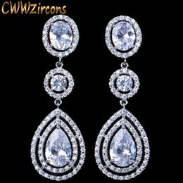 Super Luxury Women Costume Jewellery Micro Full Round CZ Crystal Dangling Long Drop Earrings for CZ159 210714
