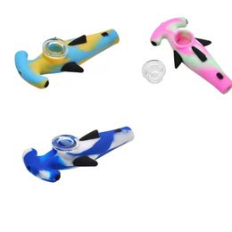 2021 Shark Silicone Smoking Pipe 122 Mm Glass Bowl Silicone Bong Portable Hookah Water Pipe 10 Pieces