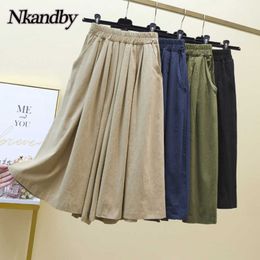 Spring Summer Casual Looose Wide Leg Pants Oversize 2021 Cotton Linen Elastic Waist Large Size Vintage Korean Style Skirt Pant Q0801