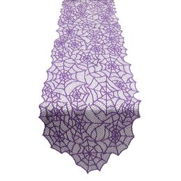 Purple Colour table cloth Halloween warp knitting lace tables flag black spider web Ghost Festival decoration 13x72inch