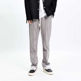 Pantaloni da uomo Americano in pelle scamosciata grigia high street tubo dritto atmosfera verticale sciolto casual versatile marchio di moda pantaloni da uomo