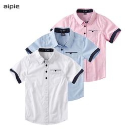 New Arrival Children's Shirts Classic casual Solid Oxford Short-sleeved Boys shirts For 4-12 year kids wear 210306