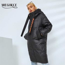 MIEGOFCE Winter Women Thickening High Collar Hood Parkas Long Knee Bright Colors Big Pockets Jacket Female Outwear D21517 211018