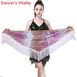 Belly Dance Practice Hip Scarf Women Oriental Indian Dancing Belt 7 Colors Sequin Tassel Waist Chain Competition Training Outfit