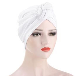 2021 Autumn New Women Turban Top Knot Ladies Elegant Wedding Party Head Wraps India Hat Hijabs Cap Fashion Solid Colour Headwear