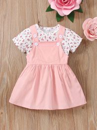 Baby Ditsy Floral Tee With Overall Dress SHE