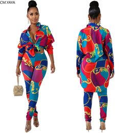 GL Winter Women's set tracksuit Full sleeve National Print Shirt Pencil top and Pants suit streetwear two piece Sporty J1940 211105