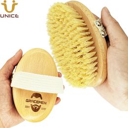 MOQ 50 PCS Body Bath Brushes OEM Customized LOGO Natural Sisal Stiff Bristle Brush Oval Wooden Handle with Massaging Bristle Supply for Amazon