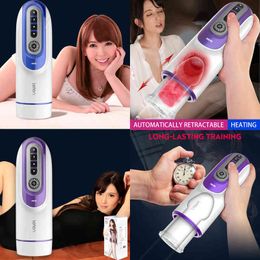 NXY Sex Masturbators Automatic Thrust Telescopic Male Masturbator Sucking Heating Masturbation Cup Interactive Voice Real Vagina Toy for Men 220127