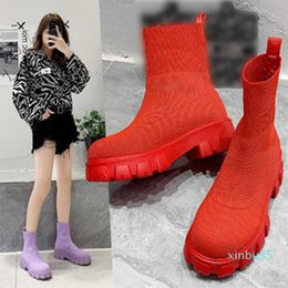 Ladies Autumn Socks Woman Stretch Fabric Mid-calf Casual Platform Shoes Knitted Short Women Plus Size