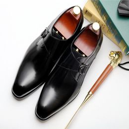 New Brand Design Men Dress Shoes 2021 Genuine Leather Buckle Monk Strap Mens Office Wedding Party Formal Shoes For Men F70