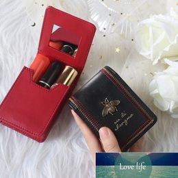 New Lipstick Pack Mini Portable First Layer Cowhide With Mirror Cosmetic Bag Lipstick Case Soft Japanese And Korean Storage Box