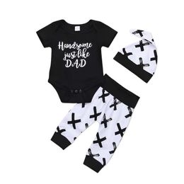 New Casual Cotton Newborn Baby Boys Clothes Set Top Short Sleeve O-Neck Romper Pants Leggings Hat Outfits Clothes kids clothing