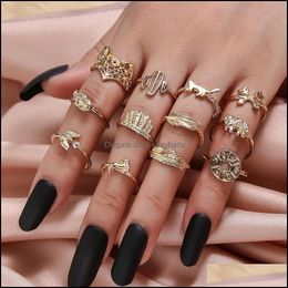 Band Rings Jewelry S2550 Fashion Vintage Knuckle Ring Set Geomtric Animal Feather Sets 12Pcs/Set Drop Delivery 2021 Fqsiu