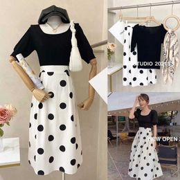 Elegant French Style Chic Polka Dot Women Skirts Spring Summer All-Match Jupe High Waist Vintage A-Line Femme Skirt 210527