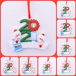 2021 Christmas Decoration Quarantine Ornaments Family of 1-9 Heads DIY Tree Pendant Accessories with Red Rope Gift DHL
