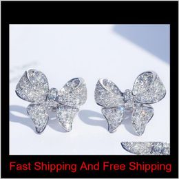 Sterling Silver Lovely Bow Designer Stud Earrings Shining Crystal Luxury Cz Diamond Stone Cute Earrings Jewellery For Women V5Nnm Fnuzu