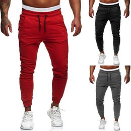 Men's Track Pants Slim Cuff Trousers Sport Tracksuit Casual Plain Elastic Waist Fit Sweatpants Male Joggers Bottoms Long Pants P0811
