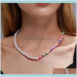 Chains & Pendants Jewelrychains Colorful Rice Beads Imitation Pearls Necklace For Women Gold Sier Color Fish Line Necklaces Female Fashion J