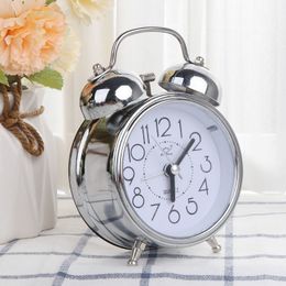 Retro Desktop Mechanical Alarm Clock Night Light Dual Bell Bedside Silent Metal Digital Bedroom Home Decoration 220311