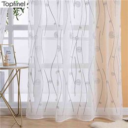 Topfinel Natural Embroidered Sheer Curtain for Living Room Bedroom Elegant Yarn Curtain Embroidery White Voile Curtain Panel 210913