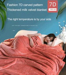 Blankets Thick Flannel Coral Fleece Blanket 7D Carved Milk Warm Sheets Lunch Break Bohemia Twin Bedding