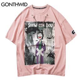GONTHWID Hip Hop Streetwear Chain Tshirts Cartoon Print Punk Rock Gothic Tees Shirts Harajuku Casual Short Sleeve T-Shirt Tops C0315