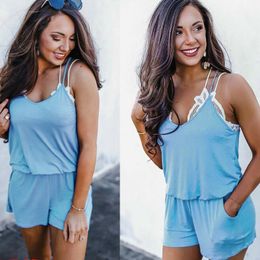 Women's Jumpsuits & Rompers 2021 Fashion Jumpsuit Women Sleeveless Playsuit Summer Beach Casual Clothes S-XL