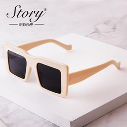 Sunglasses STORY Vintage Beige Square Women 2021 Brand Designer Retro Leopard Large Frame Sun Glasses Shades For Female S77182H