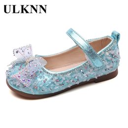 ULKNN New Girls Leather Shoes Round Head Baby Square Mouth Shoes Girls Sweet Soft Bottom Flowers Princess Shoes 210306