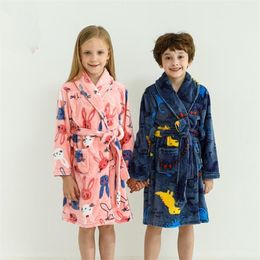 Kids Flannel Robe Winter Long Sleeve Bathrobe For Girl Sleepwear Home Clothes Boy Cartoon Velvet Coat Children Warm Homewear 211130