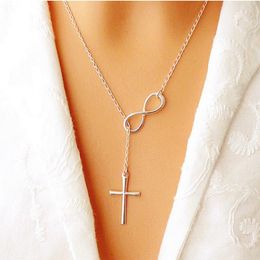 Fashion Infinity Cross Pendant Necklaces Wedding Party Event 925 Silver Plated Chain Elegant Jewellery For Women Ladies DHL Free