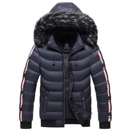 Winter Faux Fur Collar Hooded Men Jacket Thick Thermal Coat Snow Parka Casual Fashion Cotton Jacket Plus Size 5XL Overcoat 210603