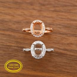 Oval Prong Ring Settings Solid 14K/18K Rose White Gold with Moissanite Accents DIY Vintage Style Bezel Tray Gemstone 1224057