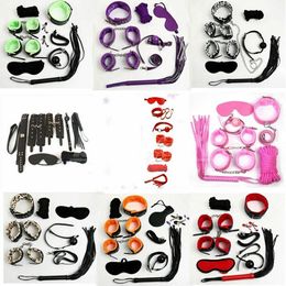 Bondage Bedside Handcuffs Ankle Cuff Rope Eyepatch Whip Restraint Collar Binding Set #98