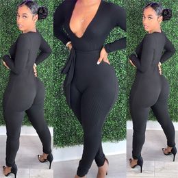 Womens Fashion One Piece Bodysuit Jumpsuit Sexy Long Sleeve Knit Playsuits Casual Body Suit Rompers V-Neck Outfits Tracksuit 210317