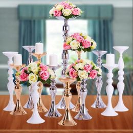 Candle Holders Metal Candlestick Flower Vase Table Centerpiece Event Rack Road Lead Wedding Decor
