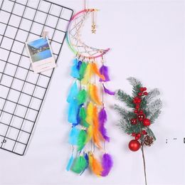 Dream Catcher Festival Gift Handmade Half Circle Moon Design Art Crafts Dreamcatcher Feather Hanging Star Home Wall Decoration RRE11524