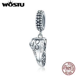 WOSTU Silver Pendant Genuine 925 Sterling Silver Sport Mentality Charm for Bracelet fit Beads Bracelet Jewelry Making CQC1541 Q0531