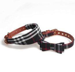and collar fashion leash dog set with bow dog triangle towel tie pretty metal buckle small dogcat collar pet accessories buckles with bell