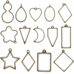 Open Bezel Pendants Charms Resin Moulds for Jewellery Findings DIY Pressed Flower Frame Assorted Geometric Hollow Trays