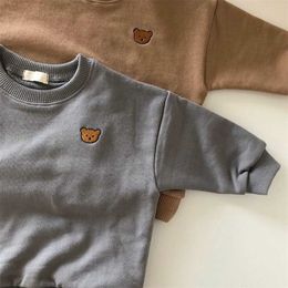 Autumn Kids Hoodies Boys Long Sleeve Tops Cute Bear Embroidery Sweatshirt Children Girls Pullover Cotton Clothes 1-4Y 211110