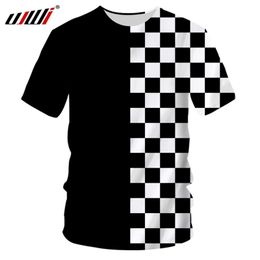 UJWI Summer Tee Shirt Homme Fashion O Neck 3D T Shirts Printed Black and white plaid Hip Hop 5XL 6XL Habiliment Man 210706