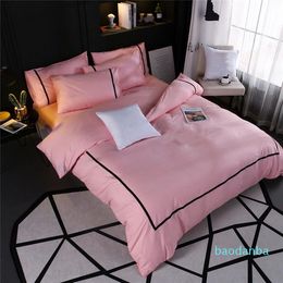 Dropship 4 Colour Letter Bedding Suit Summer Quilt Cover Cotton Pink Embroidery Bed Spead Bedroom Bed Duvet Cover 4pcs Set2021