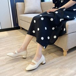 Hot Sale-2021 new spring style wide-fitting Pearl thick-heeled Commuter square-toe Slim high-heeled pumps