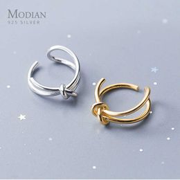 Fashion Open Ring Real 925 Sterling Silver Adjustable Size Gold Colour Double Knot Finger For Women Fine Jewellery 210707