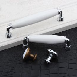 5" modern simple silver white furniture handles white ceramic dresser kitchen cabinet door handles chrome drawer knob 128mm 96mm 490 V2