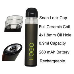 disposable oil UK - Full Ceramic Coil Disposable Empty Vape Pen E Cigarettes 280mah Rechargeable Battery 0.9ml Deive Pods Snap on Tip 4*1.8mm Intake Hole Thick Oil Cartridges